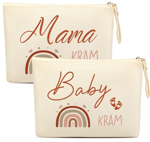 Xuniea 2 Stück Geschenke für Werdende Mütter Schwangere Geschenk zur Geburt | Kosmetiktasche mit Reißverschluss, Mama Kram Baby Kram Tache mit Regenbogen Muster für Weihnachten Schwangerschaft Babyparty