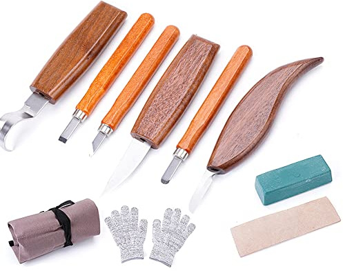 Losueeun Holzschnitzwerkzeug-Set Messerset für AnfäNger Schnittfeste Handschuhe Nadelfeile HolzlöFfel für Kinder Erwachsene Holzbearbeitung