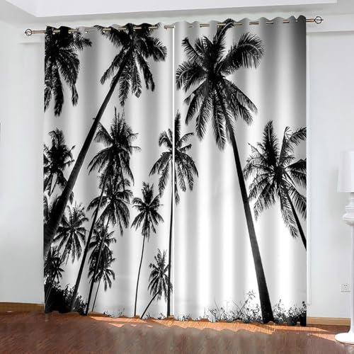 Beydodo Vorhänge Blickdicht mit Ösen 2er Set 244x244CM, Verdunkelungsvorhang Kinderzimmer Landschaft Kokospalmen Motiv Gardinen Verdunkelnd Jugendzimmer Schlafzimmer