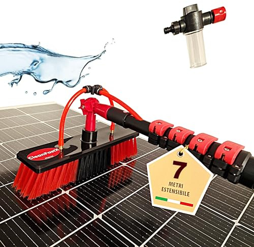 CleanFastX ITALIA | Kit Pulizia Pannelli Fotovoltaici | Estensibile 7 Metri | Idrospazzola ALINEAR per Lavaggio Tapparelle Vetrate Camper Auto Barca Pannelli Solari | Dispenser di Sapone Integrato