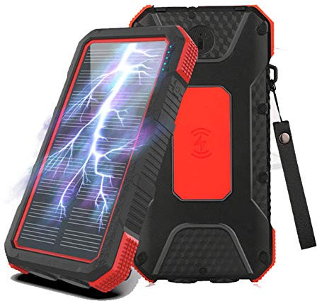 Power Bank solare wireless, portatile, per esterni, caricabatteria esterno, LED a ricarica rapida, batteria esterna, rosso