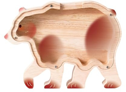 Uniwooder Wooden Bear Piggy Bank for Kids, Cute Unbreakable Money Coin Bank Jar, Safe Money Box, Transparent Saving Jar, Birthday Easter Anniversary Baptism Gifts for Boys Girls Toddler, Bear Lovers
