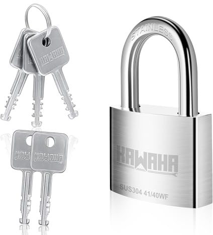 KAWAHA 41/40KD-5SK Hochsicherheits-Vorhängeschloss aus Edelstahl mit Schlüssel für den Innen- und Außenbereich (robust, rostfrei) (40 mm, unterschiedlich schließend, 5 Edelstahlschlüssel)