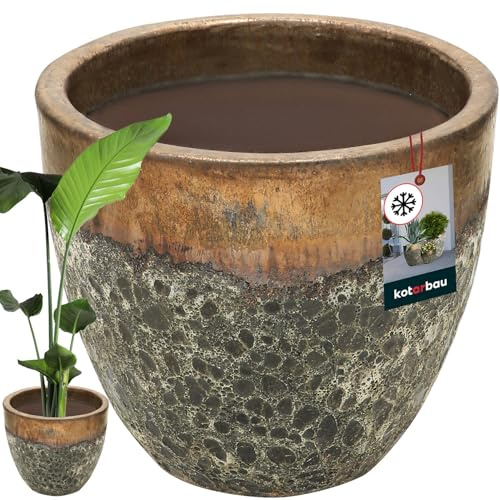 KOTARBAU® Blumenkübel Höhe 31 cm ⌀ 37 cm Blumentopf Gold Keramik Pflanzkübel frostsicher Übertöpfe für draußen Flower Pot Outdoor & Indoor Pflanzkübel innen außen