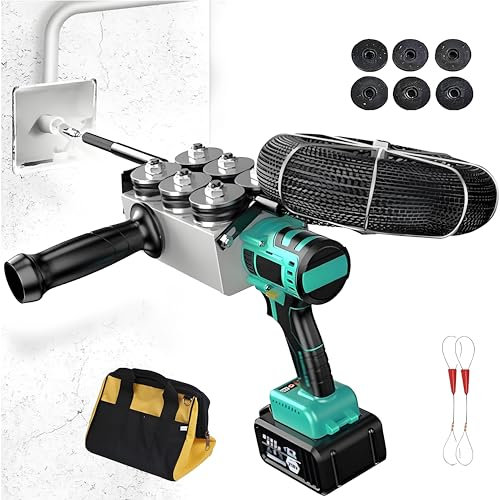WANGYYDS 50m/Min Tiracavi, Elettricista Tirare Filo Nascosto Tubo Filettatrice Automatica Filettatrice Filo Scuro Elettrico Tirando Strumento Filettatura Macchina, Cavo da 30 m,4.5AH-LithiumBatteryX2