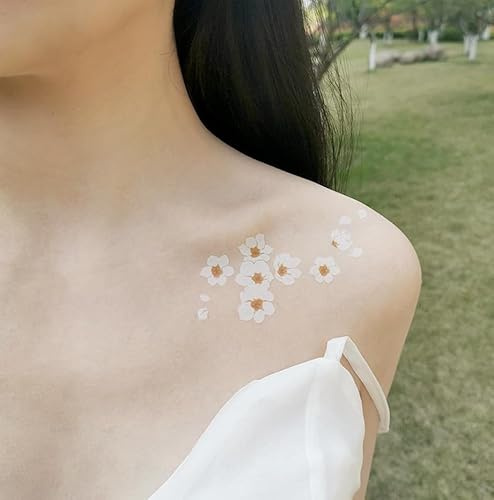 Temporary Tattoos For Adult 1 Pc Of White Cherry Blossom Clavicle Color Small Fresh Female Waterproof Long-Lasting Small Picture Large Picture Stickers Fake Tattoos