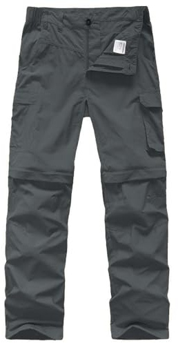 Kids' Cargo Pants, Boy's Casual Outdoor Quick Dry Waterproof Hiking Climbing Convertible Trousers #9016-Iron Grey-L
