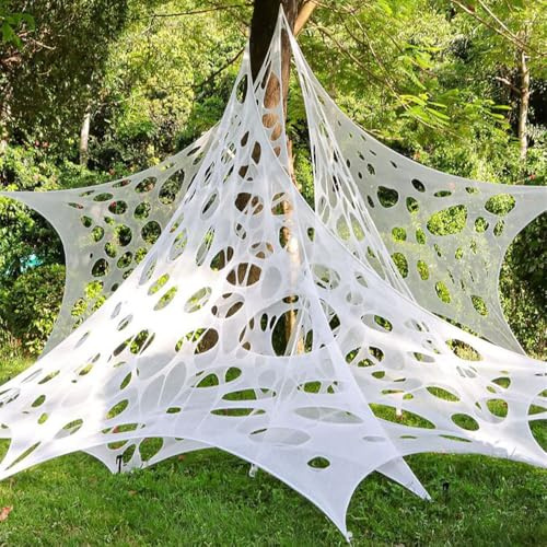 Telaraña de Halloween, telarañas elásticas de Halloween con 20 arañas falsas, red de carne elástica, decoración de Halloween, telaraña para interiores y exteriores, casa encantada, fiesta temática de