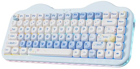 YUNZII C75 Clavier Mécanique 75% sans Fil Thème Gâteau (Bleu, Milk V2) | Bluetooth/2.4G/USB-C, Gasket, Hot-Swap, Switch Pré-lubrifiés, Touches PBT, RGB Rétroéclairage, QWERTY, pour PC/Mac