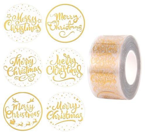 500 Stück Weihnachtsaufkleber, 2,5 cm Goldfolie Frohe Weihnachten-Aufkleber Umschlagaufkleber Klebeetiketten zum Verschließen für DIY-Basteldekor, Geschenkbox (Stil 2)