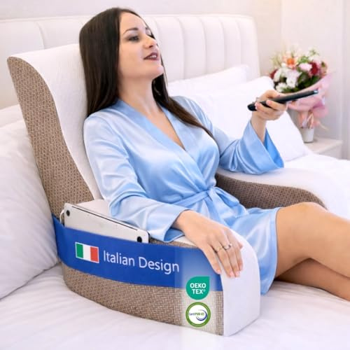 Ritalia Cuscino da Lettura per Relax a Letto e Divano Poltrona Ergonomica per Leggere e Guardare la TV – Supporto Schiena e Cervicale – Comfort Avvolgente