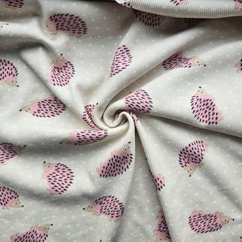 PAWOTEX Ripp jersey Rippjersey Stoff Meterware Rib Jersey Bedruckt Igel Ribstrick Elastische Gerippter Jerseystoff Ökotex baumwollstoff für Bekleidung Kinder, Mädchen Tops Mützen Schals 100x50cm 240g