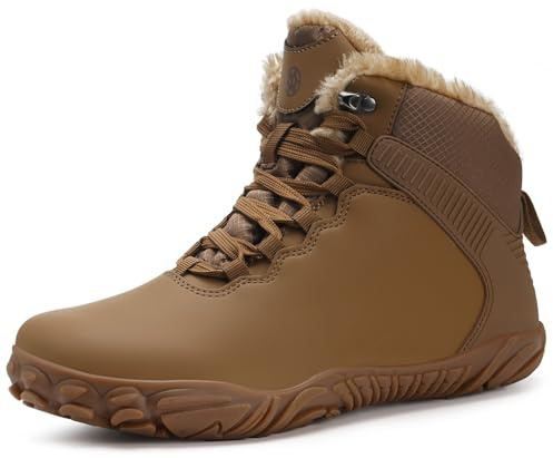 Eagsouni Arch Support Barefoot Boots Wide Width Minimalist Winter Snow Boots Waterproof Work Hike Shoes Fur Lined Ankle Booties for Men Women, Brown, 12 Wide Women/10.5 Wide Men