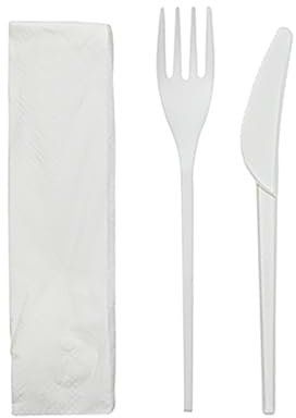 Ferrari Bio | Kit de cubiertos desechables envueltos en CPLA, tenedor de 171 mm, cuchillo de 165 mm, servilleta, 100 piezas, cubiertos compostables ecológicos para restaurantes, bares y catering