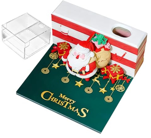 3D-Kalender 2026 – Papier und Acryl, 8,1 x 8,1 x 4,3 cm, 3D-Weihnachtsmann-Notizblock, Schreibtisch-Organizer, festlicher Schreibtisch-Notizblock, Urlaubskalender 2026, Kalender für Zuhause, Büro