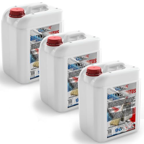 GiDeli Brennspiritus farblos 3 x 10L - Vielseitiger Alkohol für Haushalt, Werkstatt & Garten - zum Reinigen, Entfetten & Anzünden - rückstandsfrei & ergiebig