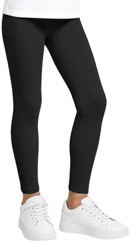 JinBei Leggings de Algodón para Niñas Mallas Deportivas Transpirable Largos Pantalones Niña Suaves Cómodos Elástico Unicolor Ropa Infantiles Negro para Ciclismo Ballet Escuela, 8-9 Años