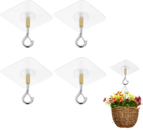 WUYJI Crochets pour serviettes de bain Ensemble de 4 crochets de suspension avec boucle anti-détachement pour plantes suspendues crochets de suspension auto-adhésifs, sans perçage crochets de plafond