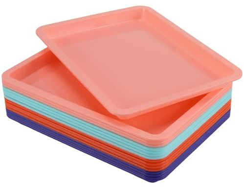 CHEUKYIU 16 Stück Kunsttabletts aus Kunststoff, 34 x 25 x 2,6cm Kunststoff Serviertabletts, 4 Farben Aktivitätstabletts für DIY, Malerei, Heimaktivitäten