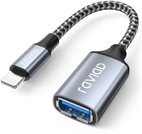 RAVIAD Adaptateur Lightning vers USB [Certifié MFi] Adaptateur de Caméra pour iPhone/i-Pad, iOS OTG de Câble Lightning vers USB Connecter Prend en Charge Le Souris, Clavier, Clé USB, Lecteur de Carte
