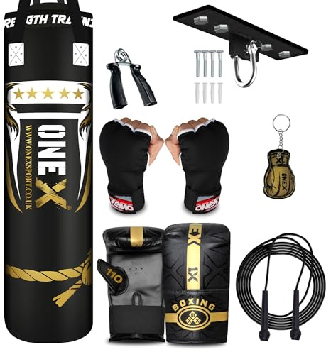 Heavy Filled Boxing Punch Bag 3ft 4ft 5ft with Hanging Strap, Punching Bag for Boxing, Kickboxing, MMA, Muay Thai & Karate – Home & Commercial Gym Training (Black, 4ft+Hook set)