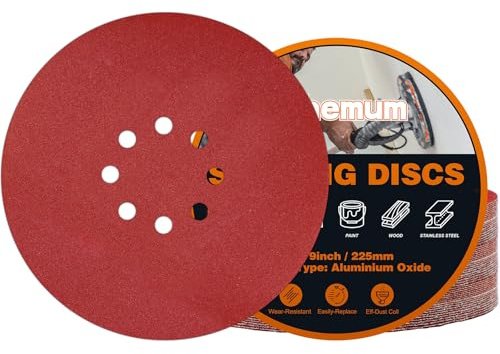 pihemum 30 Piezas Disco Lija 225 mm Grano 180 8 Agujeros Lija para Jirafa 225mm Lijadora Pared y Techo