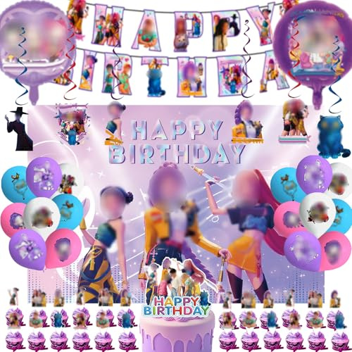 Kit de decoración de cumpleaños estilo anime de 51 piezas:Pancarta,Fondo,Globos de cumpleaños infantiles y adorno para pastel.Ideal para fiestas infantiles