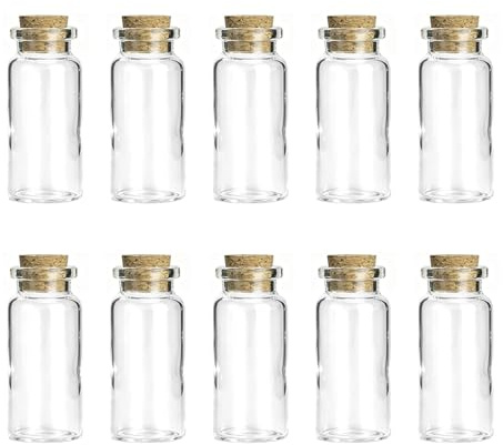 10PCS Bottigliette in Vetro con Tappo in Sughero 10 ml, Vetro rinforzato Provette da Riempire 5,5 x 2,2 cm, per Bomboniere Matrimonio, Fai da Te, Spezie, Messaggi, Decorazioni da Tavola, Ricordi, Semi