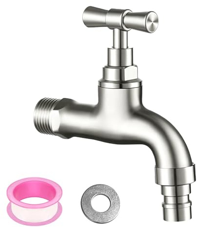 Auslaufhahn 1/2 Zoll aus Edelstahl, Garten Wasserhahn Aussen mit Wanddekoration Abdeckung, Außenwasserhahn für Garten, Küche, Bad & Garage
