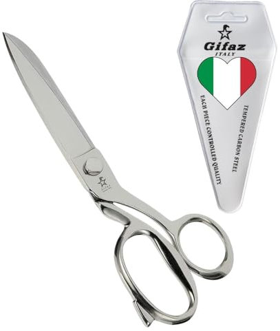 GIFAZ Ciseaux de Couture Professionnels et de Précision en Acier Robuste et Affûtés pour la Coupe et la Couture - Ultra Résistant Fabriqué en Italie (Nickelé, CM. 24 = 9 POLL.)