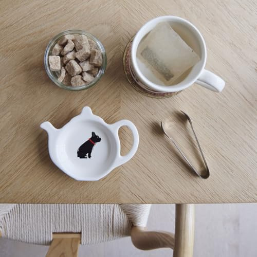 Sweet William French Bulldog Teabag Holder Dish | Tea bag/Spoon Rest in Teapot Shape | Dishwasher Safe | Great Gift for Bulldog and Tea Lovers | 10cm x 13cm