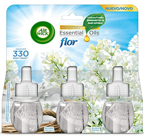 Air Wick Eléctrico Recambio de Ambientador Eléctrico, Esencia para Casa con Aroma a Flor-3 unidades, El embalaje puede variar