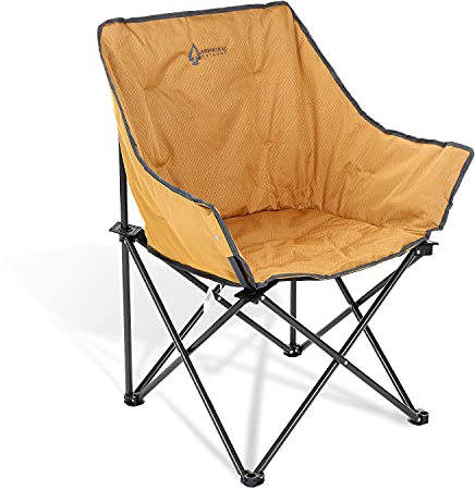 ARROWHEAD OUTDOOR Tragbarer zusammenklappbarer Campingstuhl, kompakt, robust, Stahlrahmen, unterstützt bis zu 113 kg, inklusive Tragetasche, Unterstützung in den USA (Hellbraun)