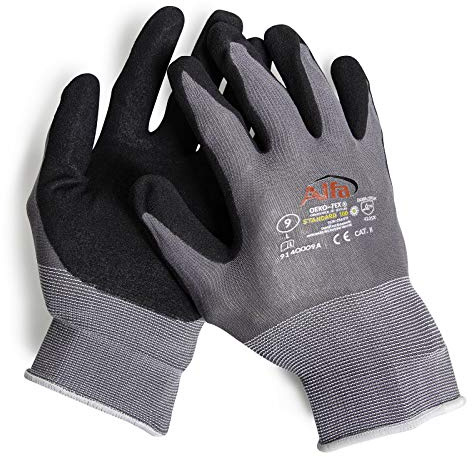 Alfa 12x Montagehandschuh Active Flex Gr. 10/XL Nitril ÖKO-Tex – Allround | Profi Qualität – Atmungsaktive Montagehandschuhe mit Nitrilbeschichtung für sicheren Trocken- und Nassgriff nach ÖKO-Tex.