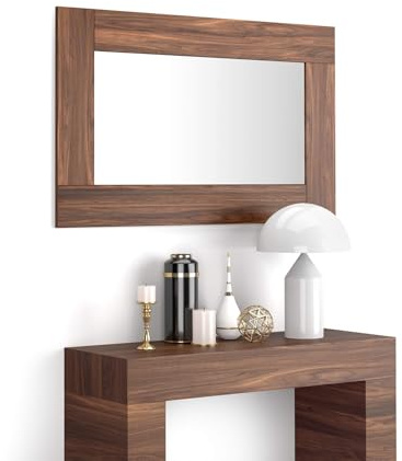 MOBILI FIVER, Espejo de Pared Rectangular Evolution, 118 x 73 cm, Color Nogal, Espejo Habitación, Corredor, Entrada, Salon, Made In Italy