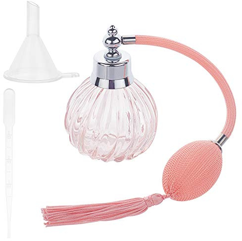 GORGECRAFT 80ml Nachfüllbare Parfümflasche Pink Crystal Parfüm Sprühflasche Klarglas Parfüm Zerstäuber Mit Langer Quaste Kunststoff Trichter Hopper Dropper