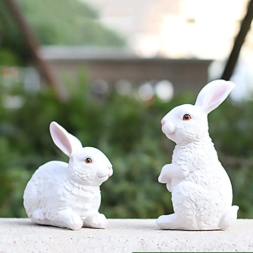 2pcs Garten Skulpturen Statuen Dekofigur Hase Kaninchen Tierfigur Gartenfigur Wildkaninchen Zwerghase Gartendeko Figur Dekoration für Zuhause Indoor Outdoor Patio Yard Rasen Ornamente Geschenk,Weiß,M