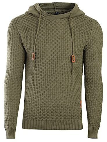 Genfien Sudadera con Capucha para Hombre Jersey con Capucha de Forro Deportiva Cuadros Jacquard de Punto Camisa de Entrenamiento Hoodie Casual Otoño Invierno