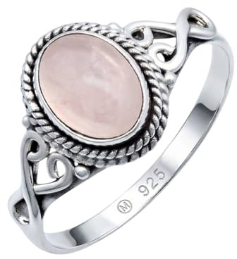 mantraroma Anello in argento da donna con quarzo rosa, pietra preziosa rosa insolita e giocosa