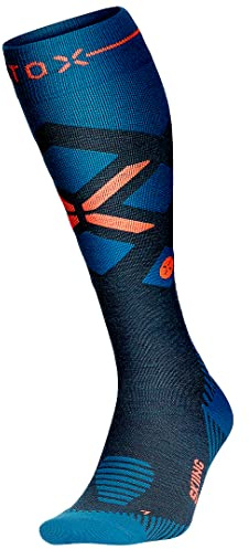 STOX Energy Socks Calcetines de esquí para hombre, calcetines de compresión de merino, Verde Azulado Rojo, XL