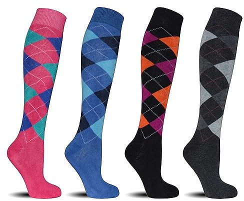 MRCC 4/6 Paar Laufsocken Kniestrümpfe Stützstrümpfe Reisestrümpfe Damen lange Socken kompressionsstrümpfe Karo Muster 1303 (35, 38,4 Paar Thermo Modell 1)