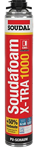 Soudal Soudafoam X-TRA 1000 Gun B2 Pistolenschaum PU Schaum Bauschaum Fensterschaum +50% Ausbeute - 870 ml