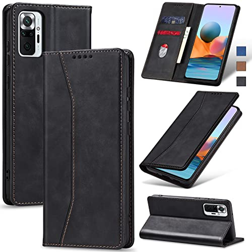Jasonyu Handyhülle für Xiaomi Redmi Note 10 Pro/10 Pro Max, Schwarz | Magnetische Schutzhülle, Ständer, Kartenfächern, Flip Klappbar, Klapphülle, PU Leder, Stoßfeste TPU Stoßsicher Hülle