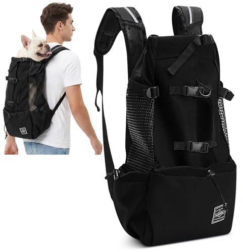 ALLSOPETS Zaino per Cani Regolabile e Portatile, Zaino Porta Cane per Animali di Piccola e Media Taglia per Passeggiate Escursioni Viaggi Campeggio Arrampicata (Nero Carbone, XL)