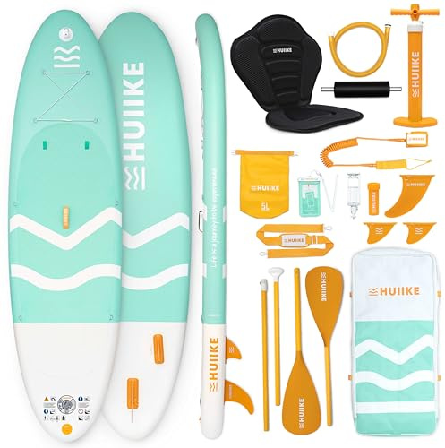 HUIIKE Tavola SUP Gonfiabile Adulti con Accessori Inclusi, Pagaie, Pinne, Leash, Pompa. Stand Up Paddle Board Grande Stabilità e Resistenza. Convertibile in Kayak 305-365 cm, Supporta 130-170 kg