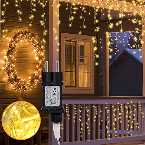 Yakimz Lichterkette Eisregen Außen, 5M LED Lichtervorhang Lichterkette, IP44 Wasserdicht, 200LEDs Warmweiß mit 8 Modi für Innen Außen Weihnachten Party Schlafzimmer Balkon Garten