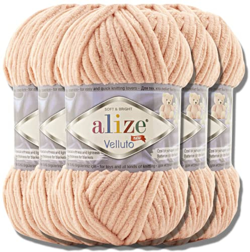 Hobby YARN Alize Velluto 5x 100g Türkische Strickwolle super Bulky Wolle zum Häkeln Uni Farbe Babywolle Flauschgarn Filzwolle Kuschelwolle (Wedding Pink | 866)