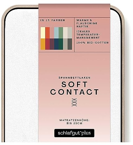 schlafgut Soft Contact Spannbettlaken 100x200 cm Baumwolle, Full-White | Bettlaken, Spannbetttuch, Weiß, wärmend, Winter, Jersey, bis 25 cm Steg, OEKO-TEX, Rundumgummi