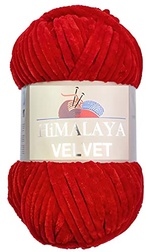 Strickfein Himalaya Velvet Wolle - 100% Micro-Polyester, 100g / 120m, Stärke 6 Super Bulky, Nadeln 8mm, Ideal für Pullover, Schals, Mützen & Heimtextilien (Rot)
