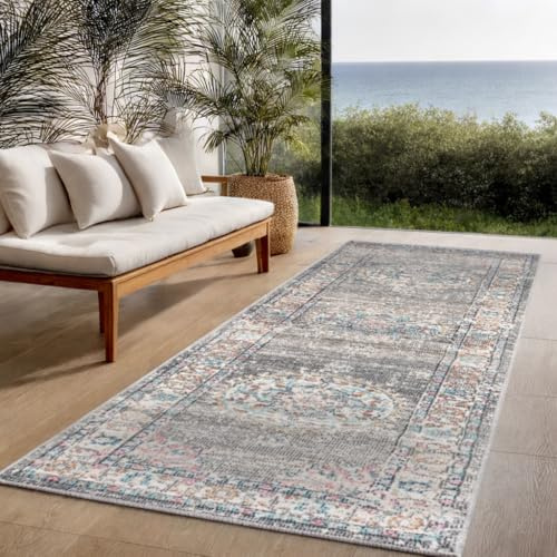 the carpet Palma - Outdoor Teppich wetterfest – Balkon Teppich, Terrasse & Garten – UV-beständig, pflegeleicht, Indoor Outdoor Teppich, Grau-Orient, 80 x 300 cm